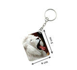 Pack Of 3_ White Lion One Side Printed Rectangle Designer Keychain (White) - GillKart