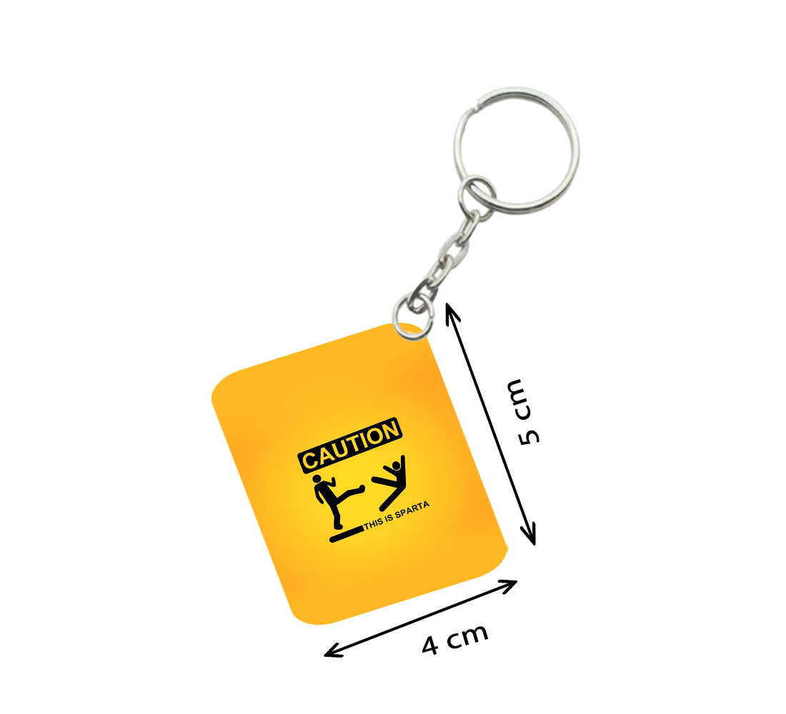 Pack Of 3_ Caution One Side Printed Rectangle Designer Keychain (Orange) - GillKart