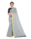 Women's Cotton Saree With Blouse (Grey, 5-6Mtrs) - GillKart