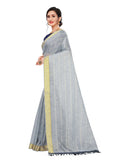 Women's Cotton Saree With Blouse (Grey, 5-6Mtrs) - GillKart