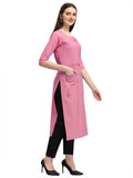 Women's Cotton Straight Kurti (Pink) - GillKart