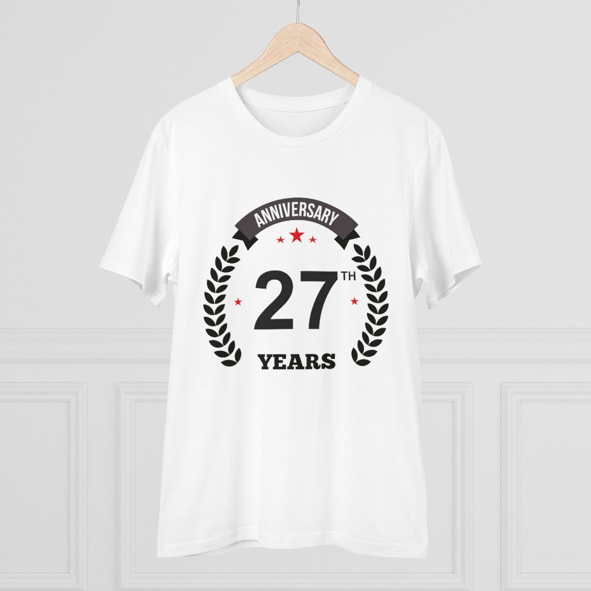 Men's PC Cotton 27th Anniversary Printed T Shirt (Color: White, Thread Count: 180GSM) - GillKart
