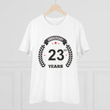 Men's PC Cotton 23rd Anniversary Printed T Shirt (Color: White, Thread Count: 180GSM) - GillKart
