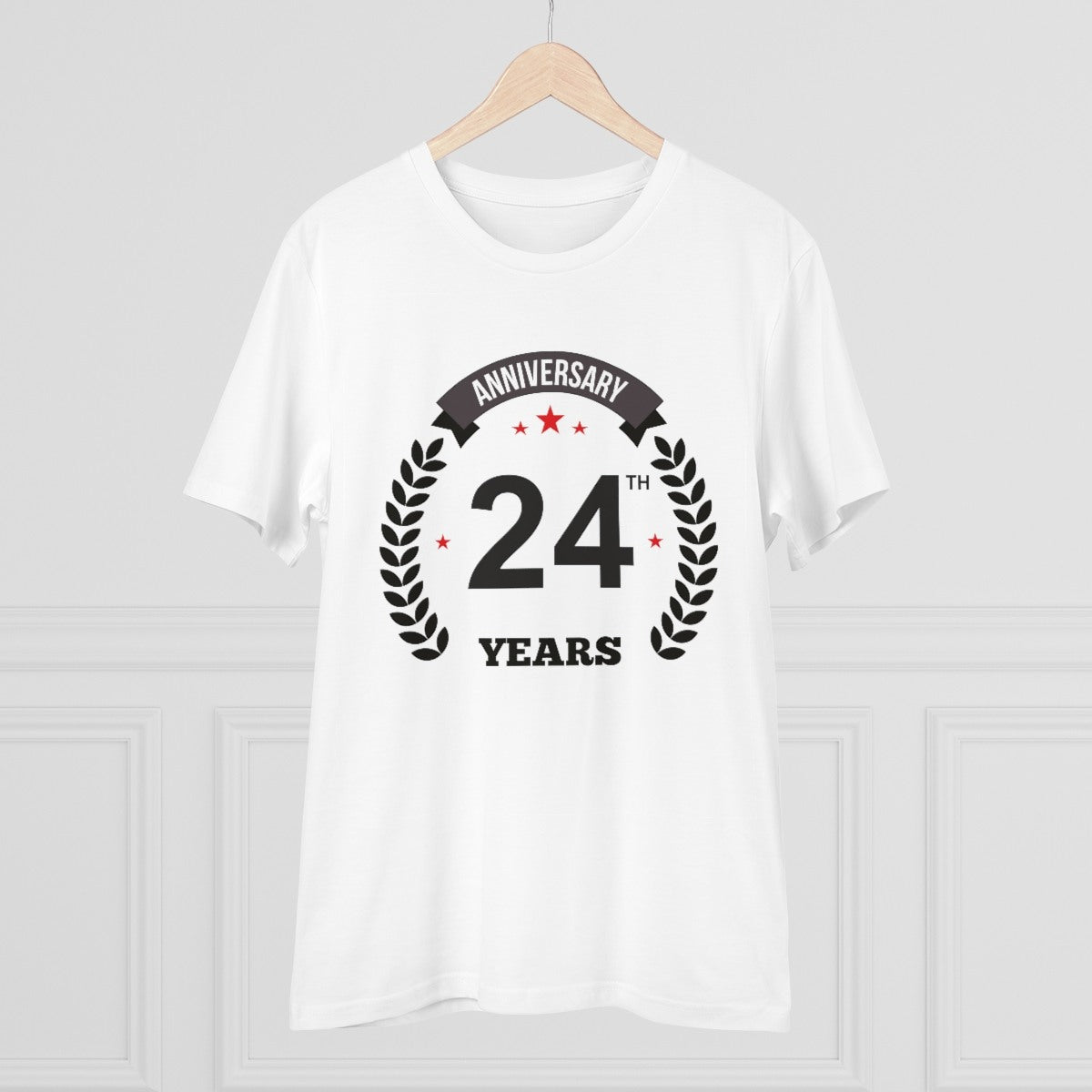 Men's PC Cotton 24th Anniversary Printed T Shirt (Color: White, Thread Count: 180GSM) - GillKart
