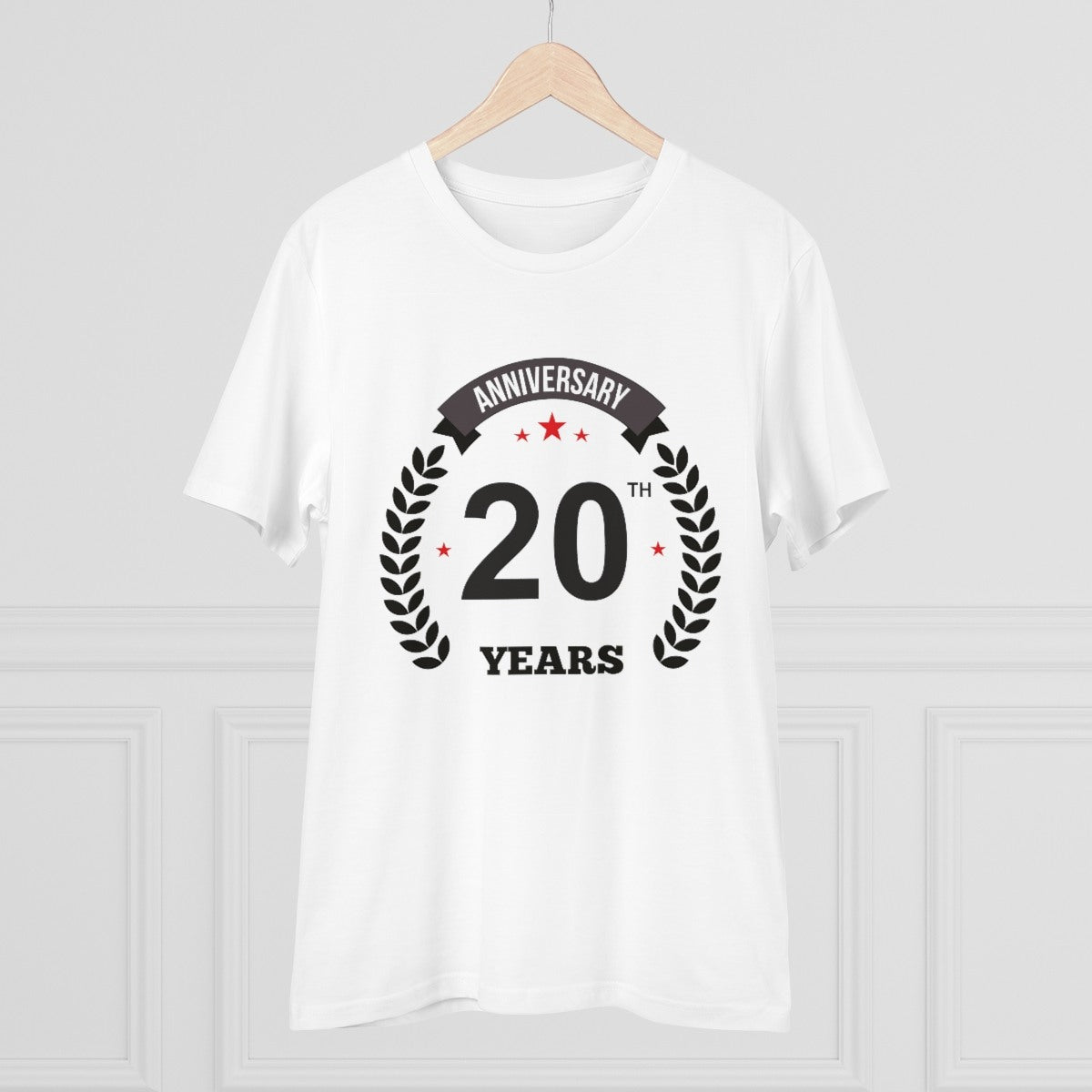 Men's PC Cotton 20th Anniversary Printed T Shirt (Color: White, Thread Count: 180GSM) - GillKart