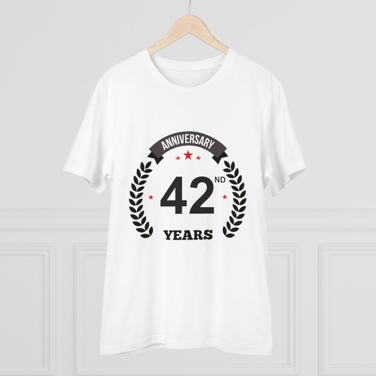 Men's PC Cotton 42nd Anniversary Printed T Shirt (Color: White, Thread Count: 180GSM) - GillKart