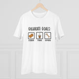 Men's PC Cotton Gujarati Goals Printed T Shirt (Color: White, Thread Count: 180GSM) - GillKart