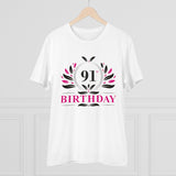 Men's PC Cotton 91st Birthday Printed T Shirt (Color: White, Thread Count: 180GSM) - GillKart