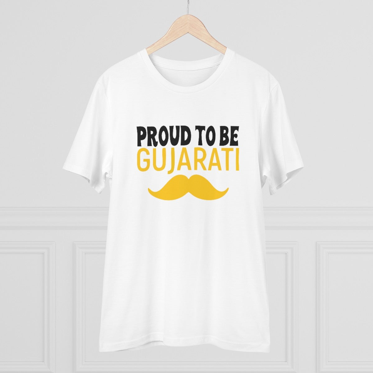Men's PC Cotton Proud To Be Gujarati Printed T Shirt (Color: White, Thread Count: 180GSM) - GillKart