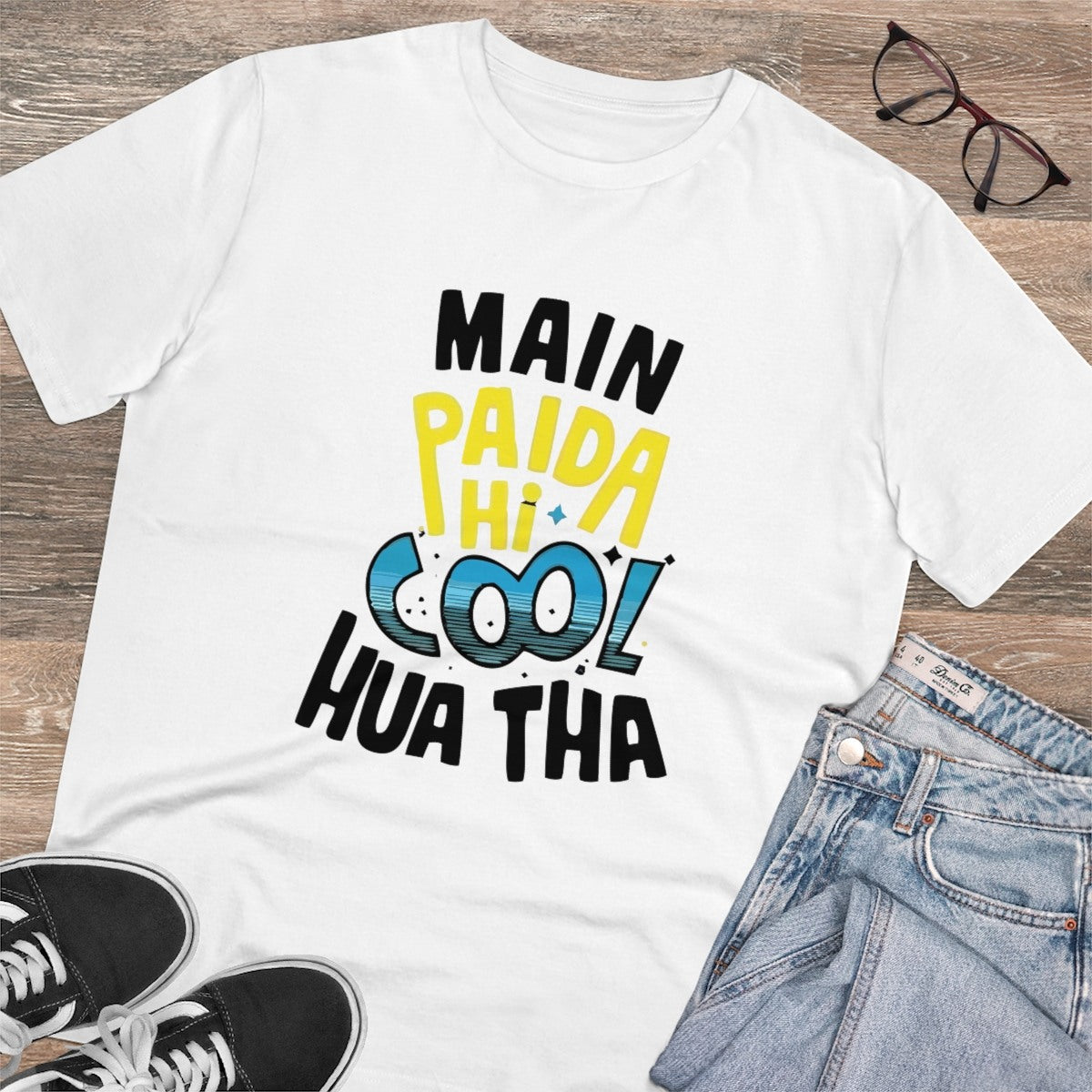 Men's PC Cotton Me Paida Hi Cool Huaa Tha Printed T Shirt (Color: White, Thread Count: 180GSM) - GillKart