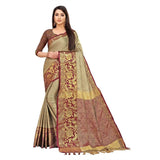 Women's Cotton Silk  Saree With Blouse (Beige, 5-6Mtrs) - GillKart
