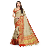 Women's Cotton Silk  Saree With Blouse (Red, 5-6Mtrs) - GillKart