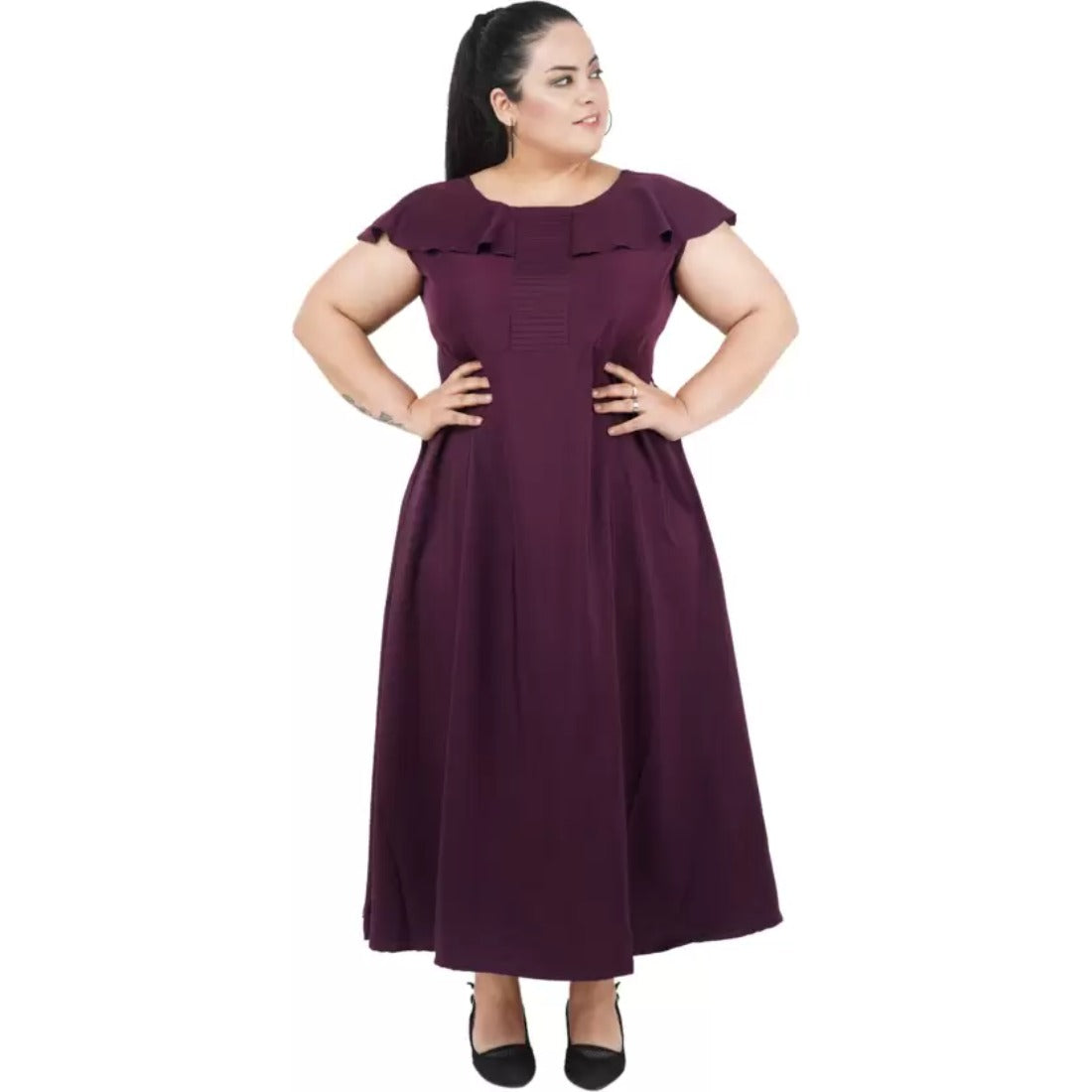 Women's Fit And Flare Purple Dress (Color:Purple, Material:Polyester) - GillKart
