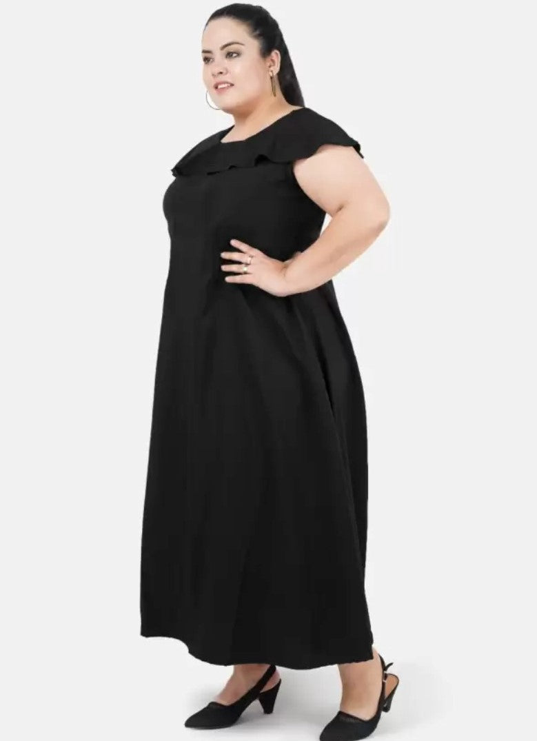 Women's Fit And Flare Black Dress (Color:Black, Material:Polyester) - GillKart