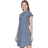 Women's Shirt Blue Dress (Color:Blue, Material:Pure Cotton) - GillKart