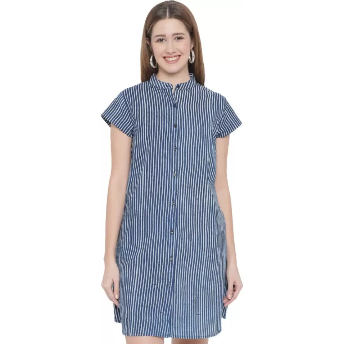 Women's Shirt Blue Dress (Color:Blue, Material:Pure Cotton) - GillKart