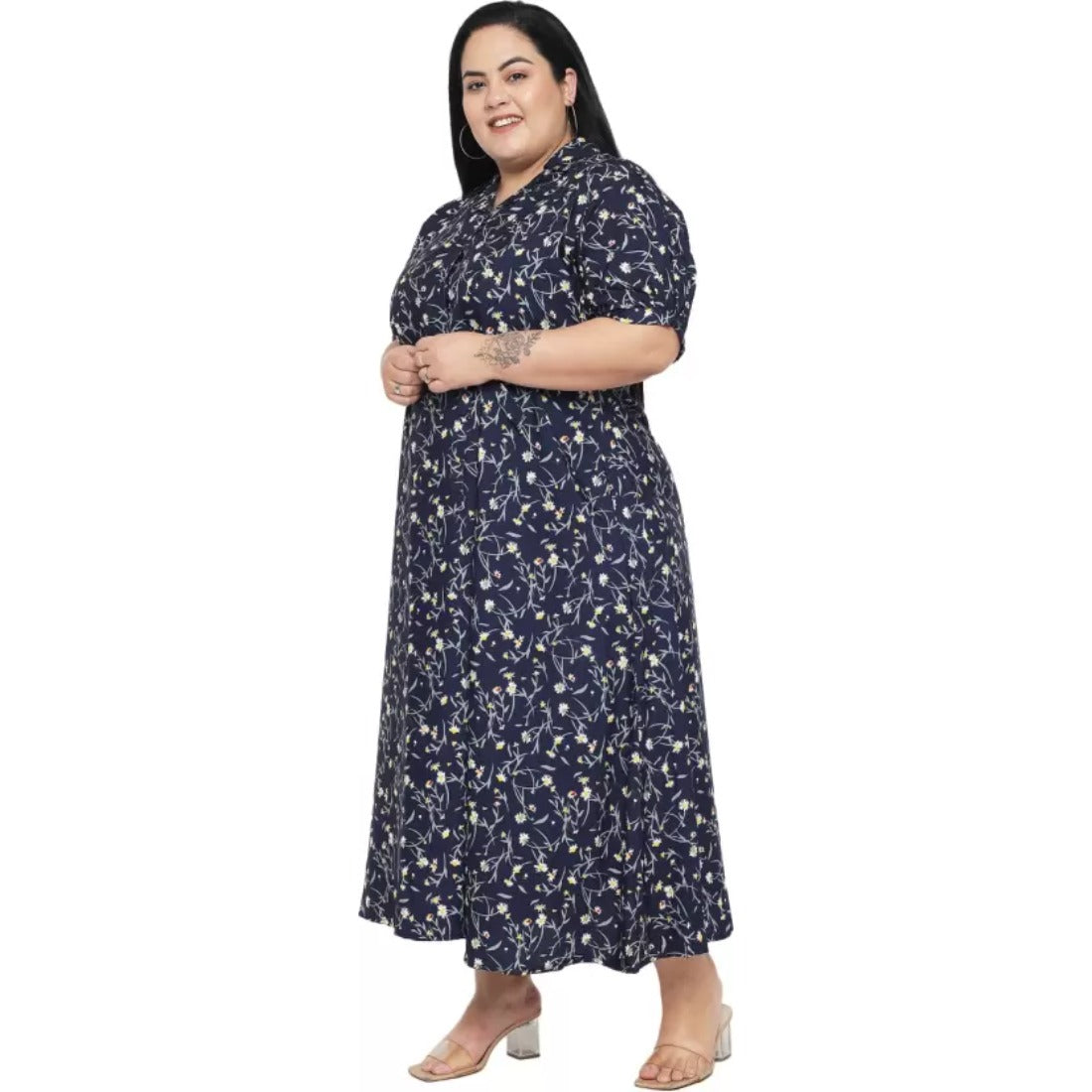 Women's Fit And Flare Blue Dress (Color:Blue, Material:Polyester) - GillKart