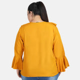 Women's Casual Bell Sleeve Solid Yellow Top (Color:Yellow, Material:Georgette) - GillKart