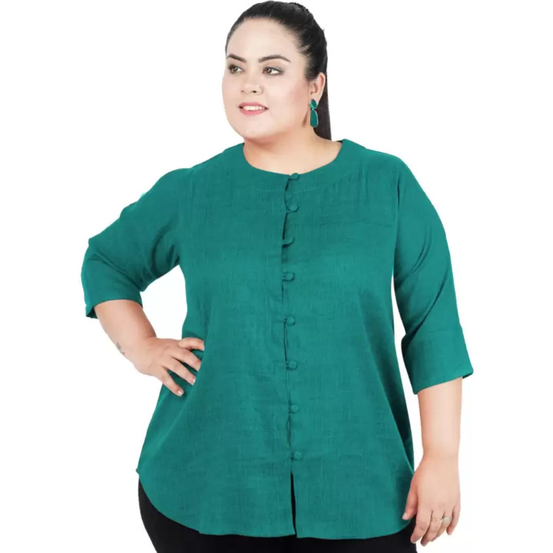 Women's Casual Solid Green Top (Color:Green, Material:Cotton Linen Blend) - GillKart