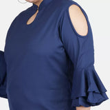 Womens blue crepe bell sleeve top