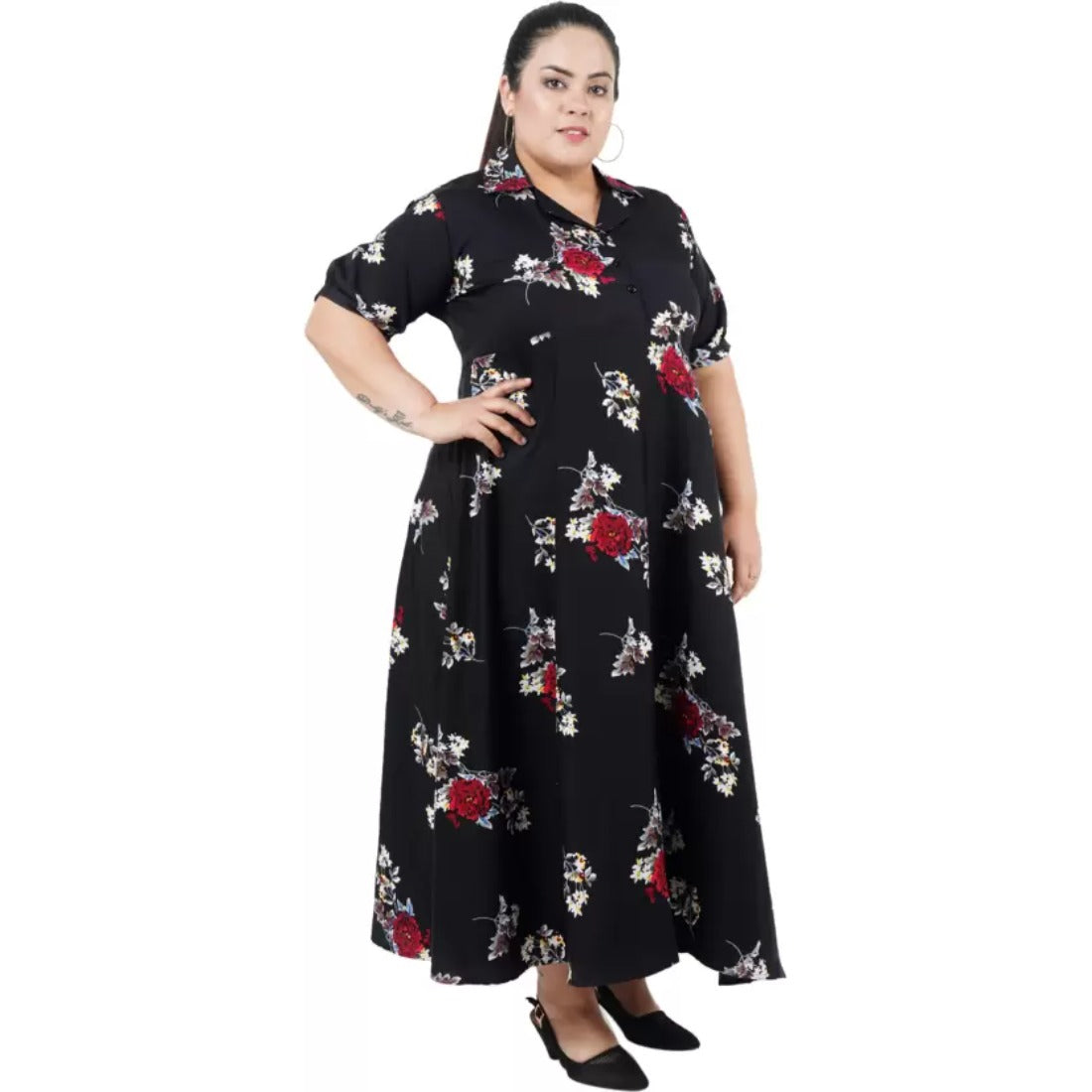 Women's Fit And Flare Black Dress (Color:Black, Material:Polyester) - GillKart