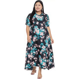 Womens navy blue fit and flare dress in green polyester