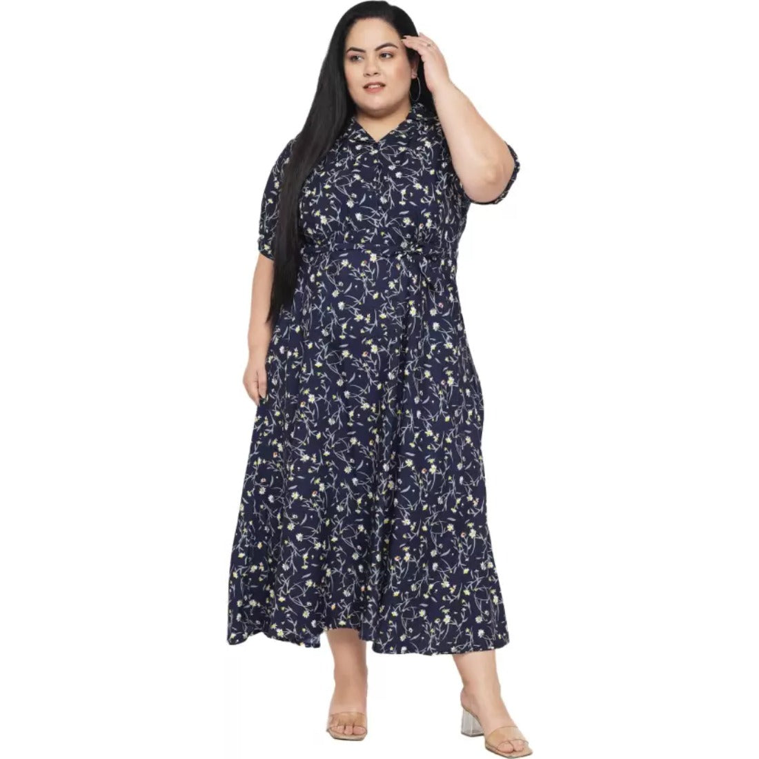 Women's Fit And Flare Blue Dress (Color:Blue, Material:Polyester) - GillKart