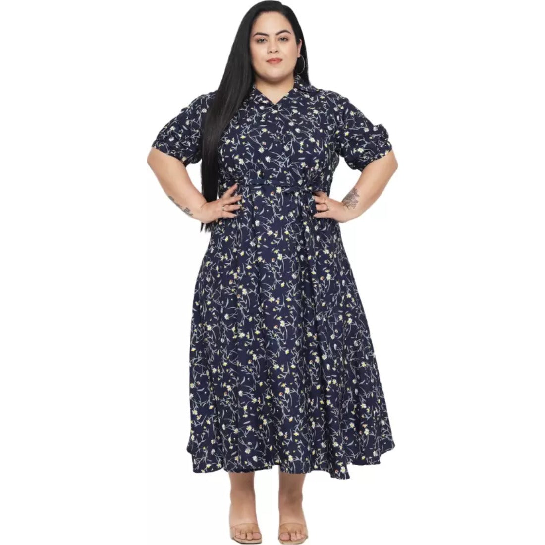 Women's Fit And Flare Blue Dress (Color:Blue, Material:Polyester) - GillKart