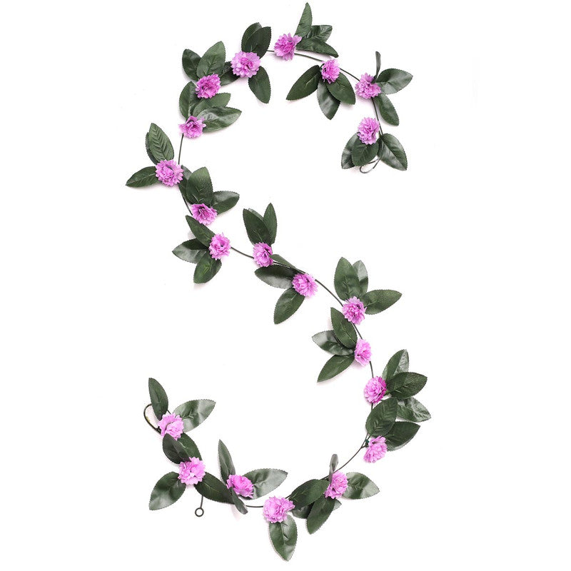 Purple silk polyester marigold genda flower vine creeper with 22 flowers, great for home & party decoration