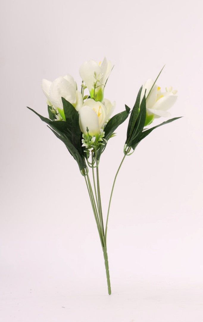 Artificial Flowers Bunch Bouquet Of Daffodil Tulip Flowers For Home Decoration (White, Material:Silk, Polyester) - GillKart