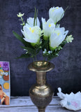 Artificial Flowers Bunch Bouquet Of Daffodil Tulip Flowers For Home Decoration (White, Material:Silk, Polyester) - GillKart