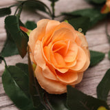Peach silk-polyester artificial rose vine with green leaves for home party decorations