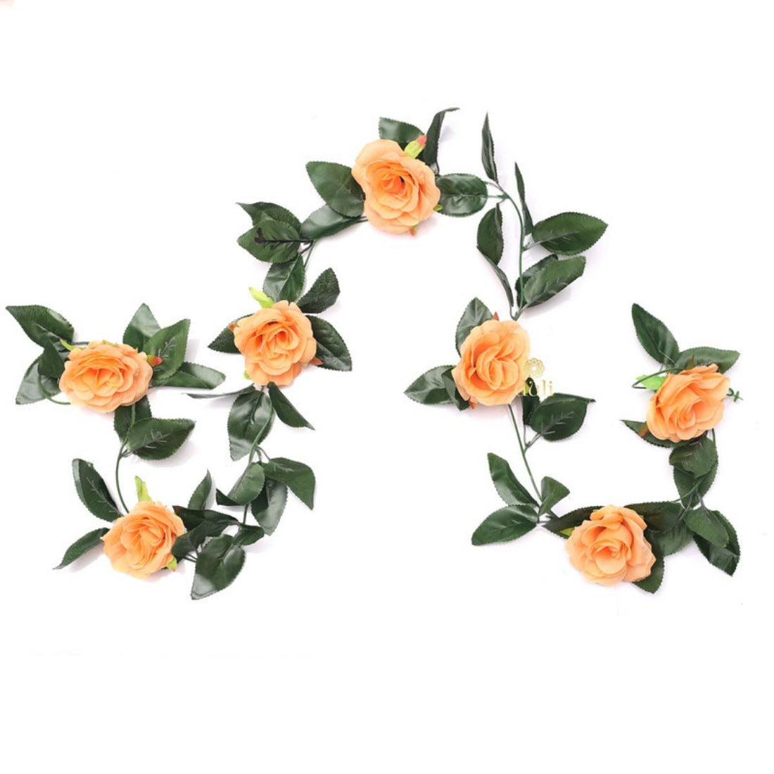 Peach silk-polyester artificial rose vine with green leaves - home party decor, suitable for indoor/outdoor use and various occasions