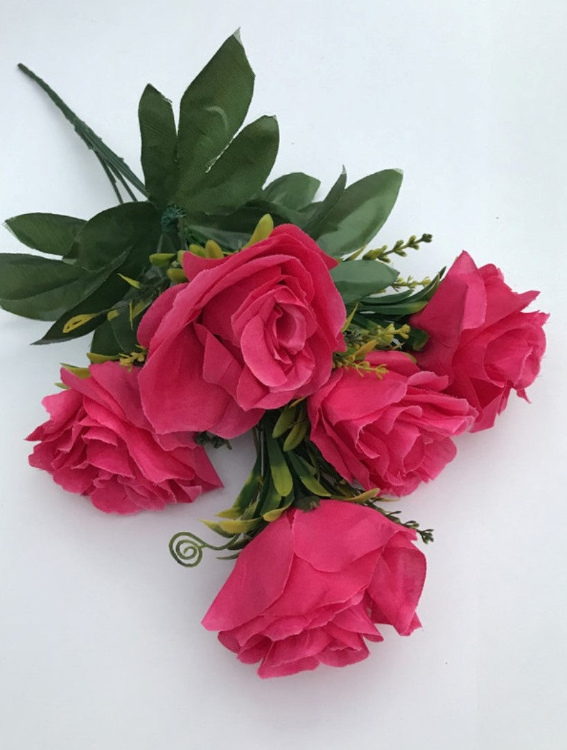Dark pink silk & polyester artificial rose bunch (5) - versatile home decoration, ideal for living room, garden, or gifts