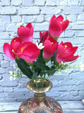 Dark pink silk-polyester flower bunch with daffodil and tulip, ideal for home decoration or gifts