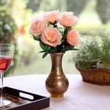 Peach silk-polyester artificial rose bouquet (5 pcs) for home decoration, versatile for indoor/outdoor use
