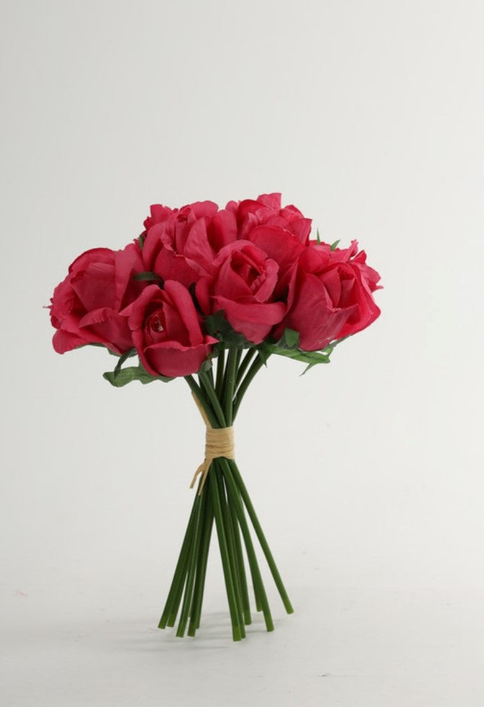 Dark pink silk & polyester artificial rose bouquet (13 roses), ideal for home decoration & table decor, suitable for indoor/outdoor use