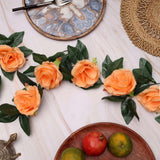 Peach silk polyester artificial rose vine with green leaves, ideal for home party garden wall decoration