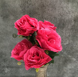 Dark pink silk & polyester artificial rose bouquet (5 pieces) - home decoration, table centerpiece, or gifts