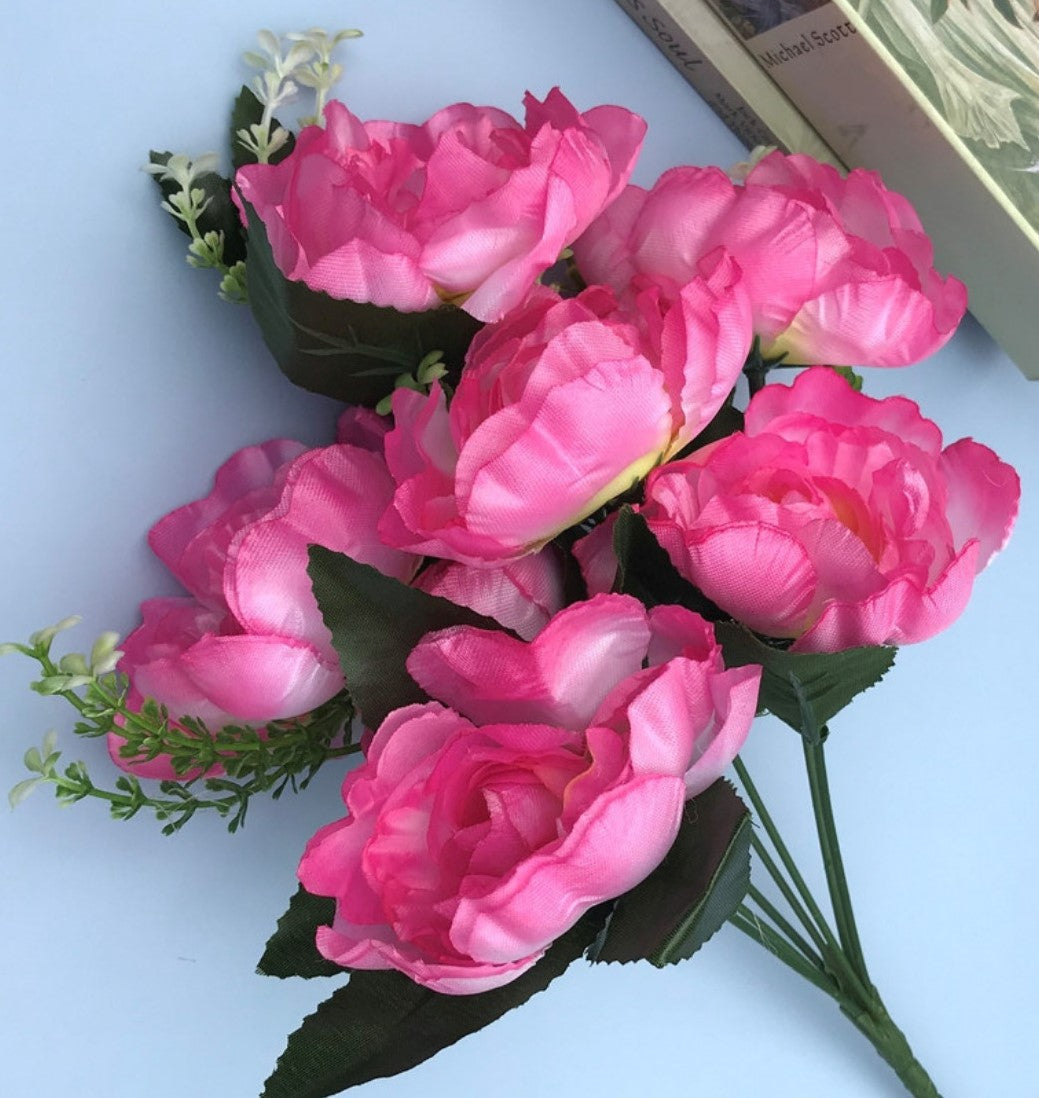 Light Pink Silk & Polyester Poppy Flower Bunch (7 pcs) - Ideal for home decoration & gifts