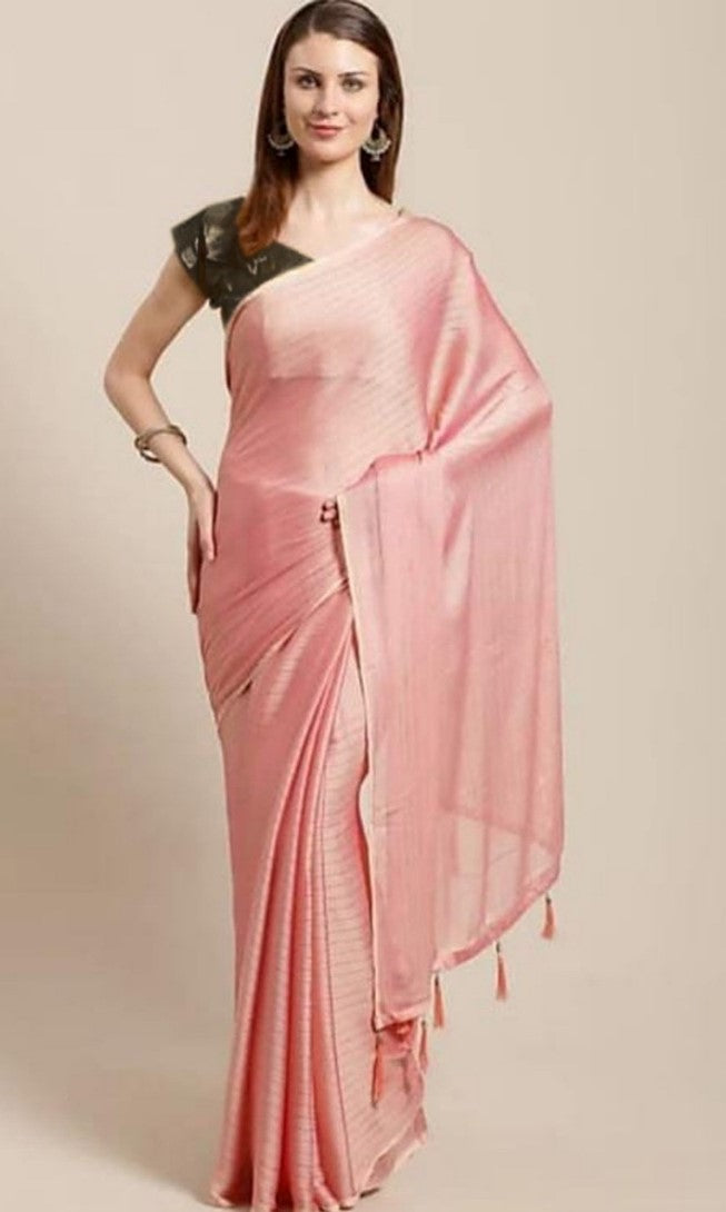 Women's Cotton Silk Saree With Blouse (Light Pink, 5-6mtrs) - GillKart