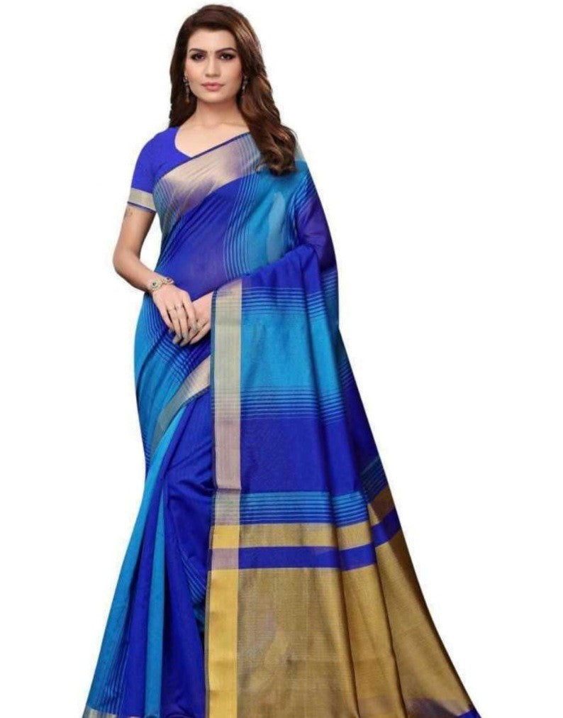 Women's Cotton Silk Saree With Blouse (Multi Color, 5-6mtrs) - GillKart