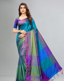 Women's Cotton Silk Saree With Blouse (Sea Green, 5-6mtrs) - GillKart