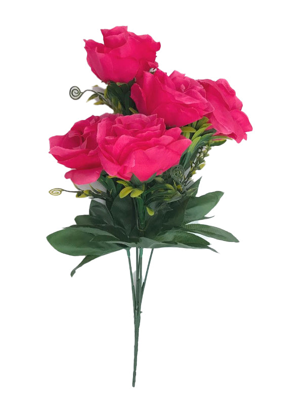 Dark Pink silk & polyester artificial rose bunch (12 inches) - ideal for home decoration & gift giving