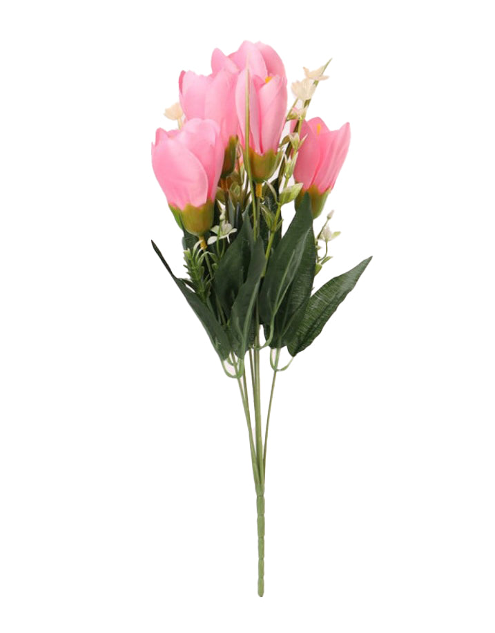 Light Pink Silk Polyester Artificial Daffodil & Tulip Flower Bunch - Home Decoration, Tabletop & Outdoor Use