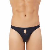 Black cotton spandex brief thong underwear with front open hole and notch design