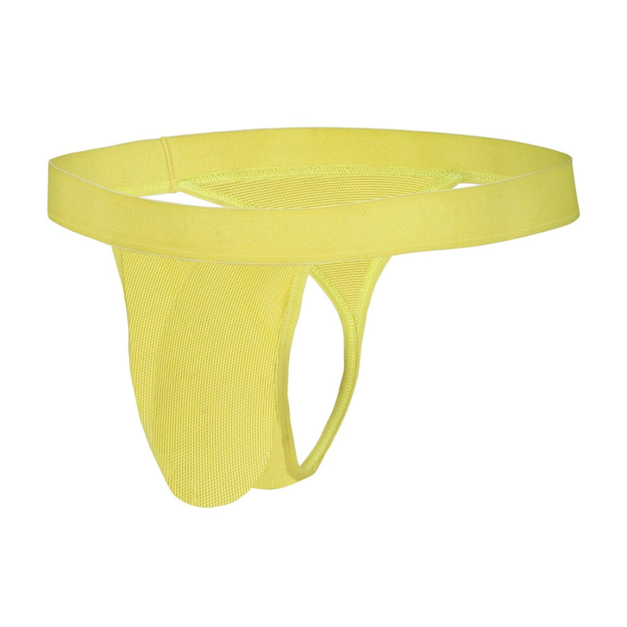 Daisy yellow nylon string side briefs, low-rise trough thong underwear for men