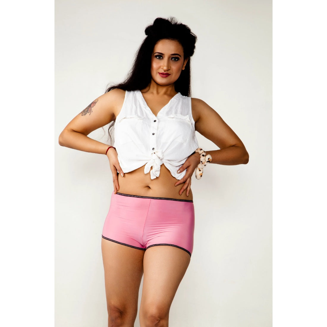 Women's Cotton Mid Waist Boyshorts Panty (Light Pink) - GillKart
