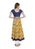 Women's Cotton Printed Long Kurti (Mustard, Blue, Cotton) - GillKart