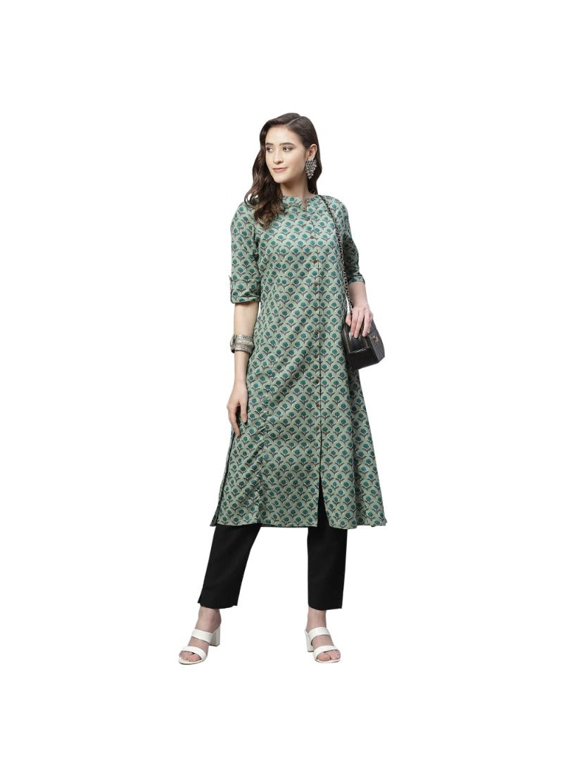 Women's Cotton Printed Flex Kurti (Green, Cotton) - GillKart